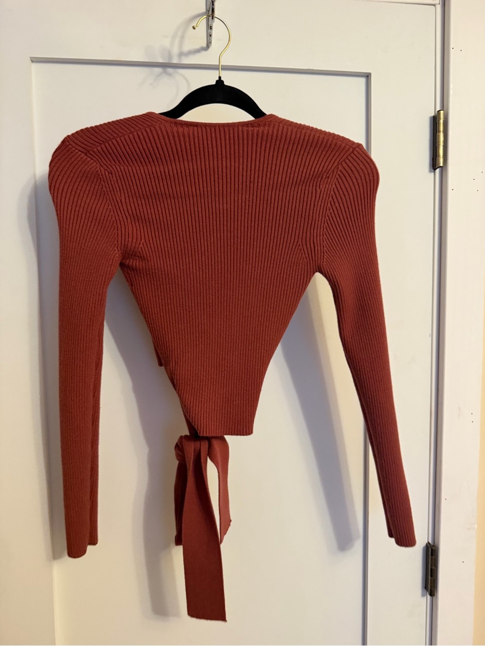 Zara Wrap-Style Ribbed Knit Sweater - Rust - Picture 5 of 5